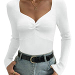 Nadorine Sweaters for Women Long Sleeve V Neck Ribbed Knit Tops