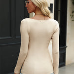 Nadorine Sweaters for Women Long Sleeve V Neck Ribbed Knit Tops