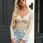 Nadorine Sweaters for Women Long Sleeve V Neck Ribbed Knit Tops