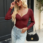 Nadorine Sweaters for Women Long Sleeve V Neck Ribbed Knit Tops