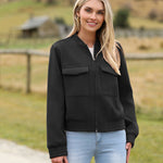 Zeagoo Womens Cropped Jacket Stand Collar Long Sleeve Zip Up Shackets