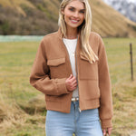 Zeagoo Womens Cropped Jacket Stand Collar Long Sleeve Zip Up Shackets