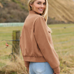 Zeagoo Womens Cropped Jacket Stand Collar Long Sleeve Zip Up Shackets