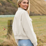 Zeagoo Womens Cropped Jacket Stand Collar Long Sleeve Zip Up Shackets