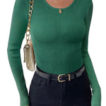 Nadorine Women's Long Sleeve Basic Slim Fit Tops Ribbed Knit T-Shirt