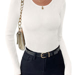 Nadorine Women's Long Sleeve Basic Slim Fit Tops Ribbed Knit T-Shirt