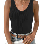 Zeagoo Womens Ribbed Tank Tops V Neck Slim Fit Knit Basic Tee