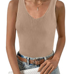 Zeagoo Womens Ribbed Tank Tops V Neck Slim Fit Knit Basic Tee