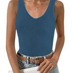 Zeagoo Womens Ribbed Tank Tops V Neck Slim Fit Knit Basic Tee