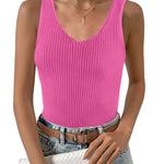 Zeagoo Womens Ribbed Tank Tops V Neck Slim Fit Knit Basic Tee