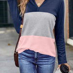 Zeagoo Women's Waffle Shirts V Neck Long Sleeve Tops Color Block T-Shirts