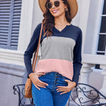 Zeagoo Women's Waffle Shirts V Neck Long Sleeve Tops Color Block T-Shirts