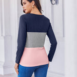 Zeagoo Women's Waffle Shirts V Neck Long Sleeve Tops Color Block T-Shirts