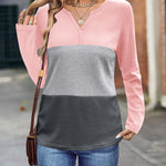 Zeagoo Women's Waffle Shirts V Neck Long Sleeve Tops Color Block T-Shirts