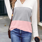 Zeagoo Women's Waffle Shirts V Neck Long Sleeve Tops Color Block T-Shirts