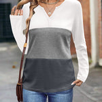 Zeagoo Women's Waffle Shirts V Neck Long Sleeve Tops Color Block T-Shirts