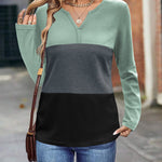 Zeagoo Women's Waffle Shirts V Neck Long Sleeve Tops Color Block T-Shirts