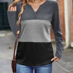 Zeagoo Women's Waffle Shirts V Neck Long Sleeve Tops Color Block T-Shirts