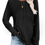 Nadorine Women Long Sleeve Shirts Casual Pleated Tunic Blouses