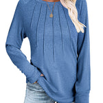 Nadorine Women Long Sleeve Shirts Casual Pleated Tunic Blouses