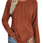 Nadorine Women Long Sleeve Shirts Casual Pleated Tunic Blouses