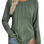 Nadorine Women Long Sleeve Shirts Casual Pleated Tunic Blouses
