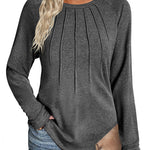 Nadorine Women Long Sleeve Shirts Casual Pleated Tunic Blouses