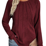 Nadorine Women Long Sleeve Shirts Casual Pleated Tunic Blouses