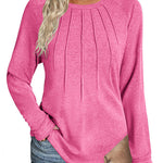Nadorine Women Long Sleeve Shirts Casual Pleated Tunic Blouses