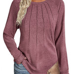 Nadorine Women Long Sleeve Shirts Casual Pleated Tunic Blouses