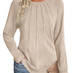 Nadorine Women Long Sleeve Shirts Casual Pleated Tunic Blouses