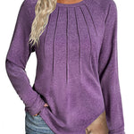Nadorine Women Long Sleeve Shirts Casual Pleated Tunic Blouses