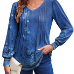 Nadorine Women'S Puff Long Sleeve Shirts Pleated V Neck Tunic Tops