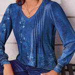 Nadorine Women'S Puff Long Sleeve Shirts Pleated V Neck Tunic Tops