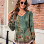 Nadorine Women'S Puff Long Sleeve Shirts Pleated V Neck Tunic Tops