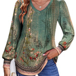 Nadorine Women'S Puff Long Sleeve Shirts Pleated V Neck Tunic Tops