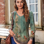 Nadorine Women'S Puff Long Sleeve Shirts Pleated V Neck Tunic Tops