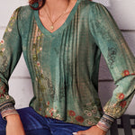 Nadorine Women'S Puff Long Sleeve Shirts Pleated V Neck Tunic Tops