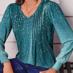 Nadorine Women'S Puff Long Sleeve Shirts Pleated V Neck Tunic Tops