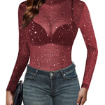 Nadorine Mesh Top Women Long Sleeve See Through Shirt