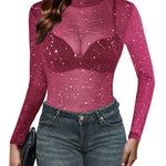 Nadorine Mesh Top Women Long Sleeve See Through Shirt