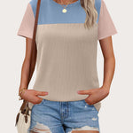 Zeagoo Womens Casual Color Block Tops Short Sleeve T Shirts