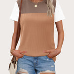 Zeagoo Womens Casual Color Block Tops Short Sleeve T Shirts