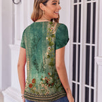 Nadorine Tops Petal Short Sleeve Casual Crew Neck Shirts