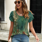 Nadorine Tops Petal Short Sleeve Casual Crew Neck Shirts