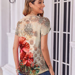 Nadorine Tops Petal Short Sleeve Casual Crew Neck Shirts