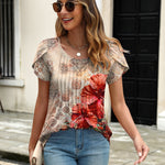 Nadorine Tops Petal Short Sleeve Casual Crew Neck Shirts