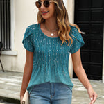 Nadorine Tops Petal Short Sleeve Casual Crew Neck Shirts