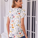 Nadorine Tops Petal Short Sleeve Casual Crew Neck Shirts