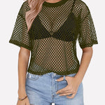 Nadorine Mesh T Shirts Short Sleeve Hollow Out Shirts